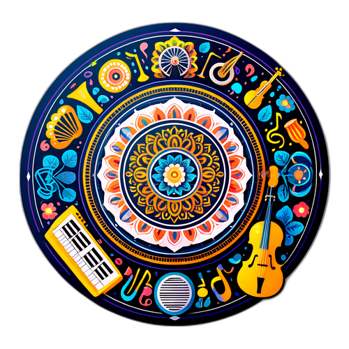 Intrikadong Disenyo ng Mandala na May Temang Musikang Magsasama