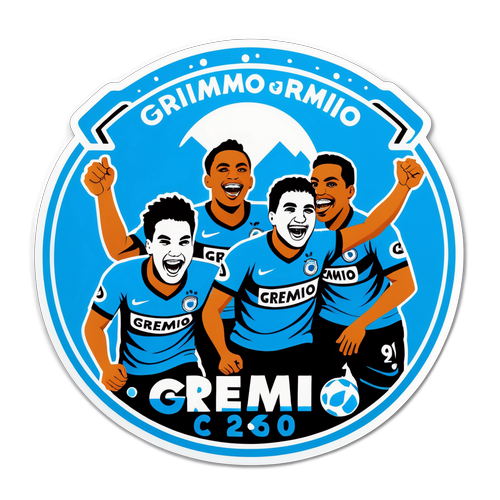 Cena vibrante do clima do Grêmio com torcedores celebrando
