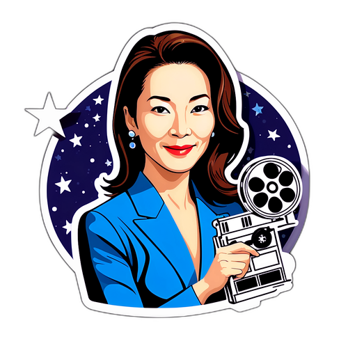 Sticker Chic Michelle Yeoh dengan Gulungan Filem dan Bintang