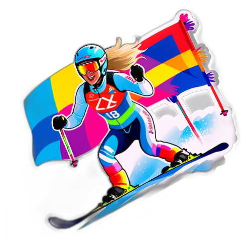 Dynaaminen tarra Lindsey Vonnista laskettelemassa rinteen alas