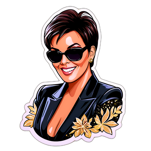 Un autocollant de Kris Jenner avec des lunettes de soleil et un sourire confiant