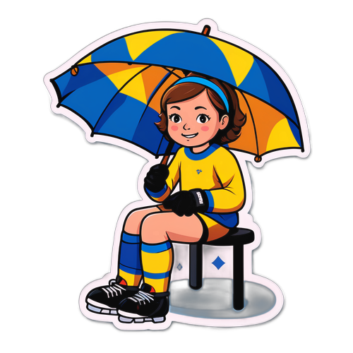 Vtipná samolepka s Nancy Guthrie pod deštníkem