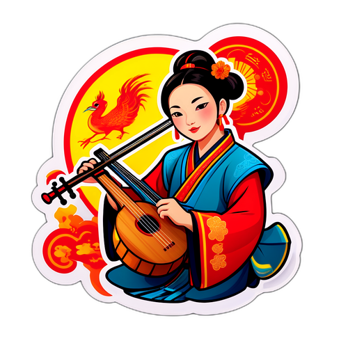 传统中国音乐主题贴纸