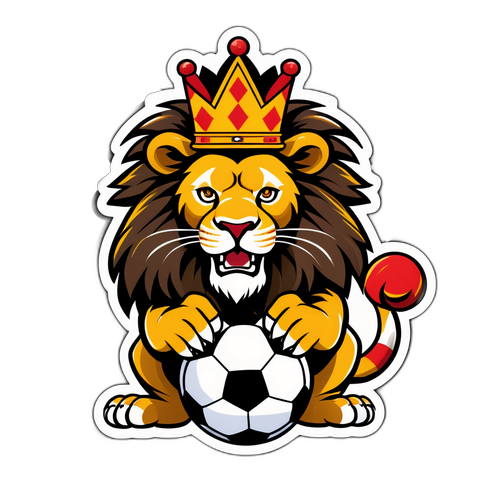 Lion Fierce dengan Mahkota dan Bola Sepak