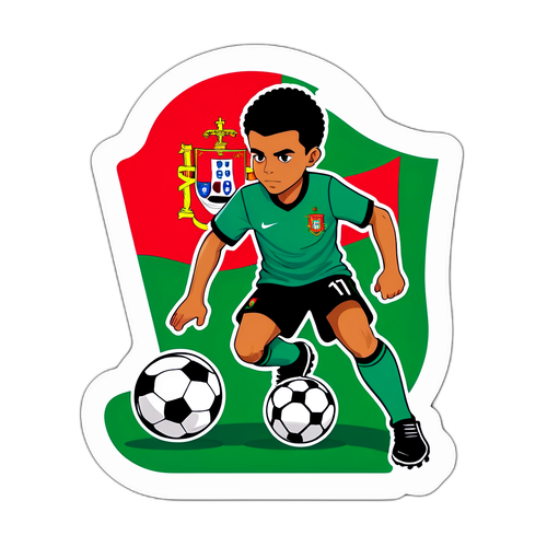 Vitinha dribbling a labdával a portugál zászló előtt