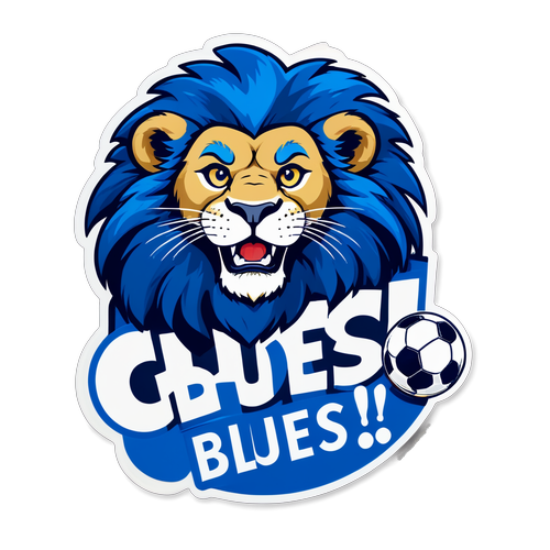 Unleash the Roar: Chelsea FC's Fierce Blue Lion Sticker! 'Go Blues!' with Footballs Galore!