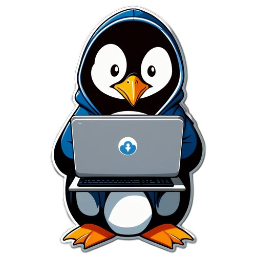 Hacker Penguin with Hoodie on Computer