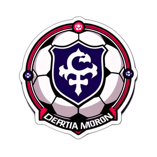 Sticker de Deportivo Morón y Gimnasia y Esgrima con un emblema entrelazado y balón de fútbol