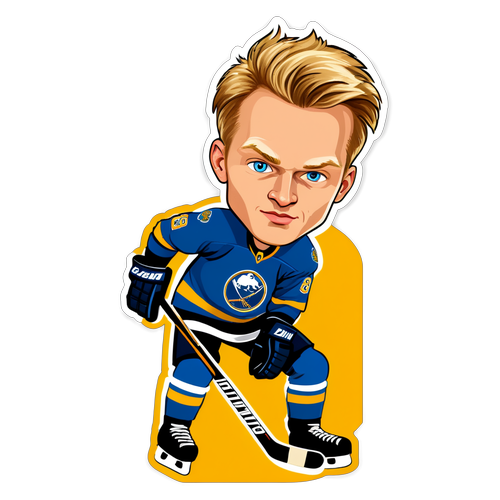 Karikatyr av Rasmus Dahlin i hockeyutrustning