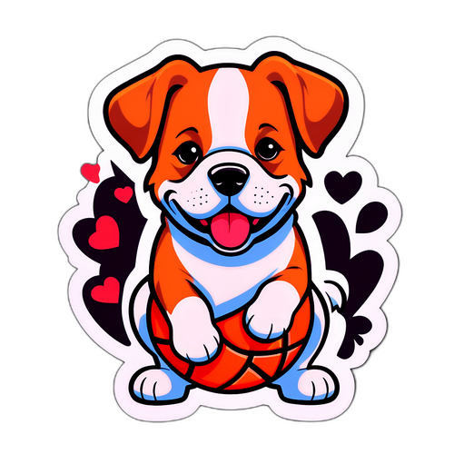 Chó chơi bóng và chữ 'Yêu thể thao'