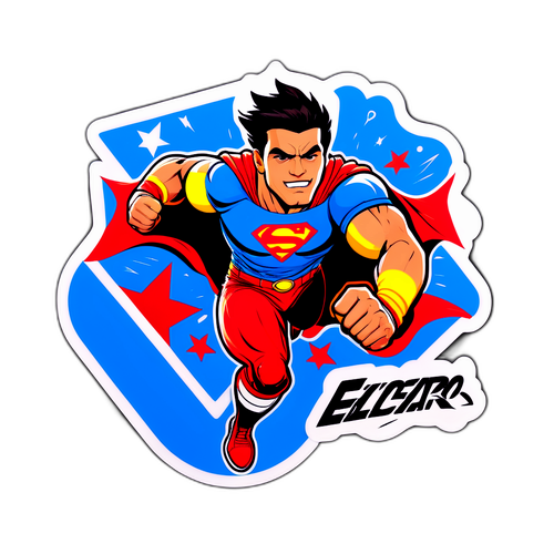 Una calcomanía de superhéroe deportivo