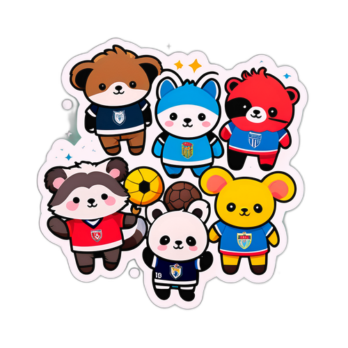 Roztomilý fotbalový samolepicí motiv se zvířátky v dresech