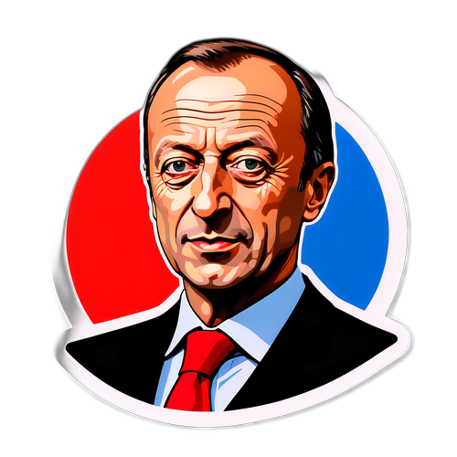 Ein dynamisches Porträt von Friedrich Merz, symbolisch umrahmt von wichtigen politischen Themen