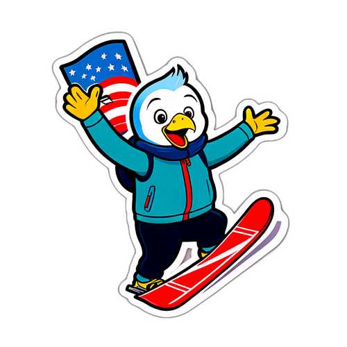 Avontuurlijke sticker van een skiër met een arend