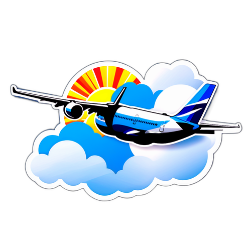 Een Airbus-vliegtuig dat door een heldere blauwe lucht vliegt met wolken en zonnestralen