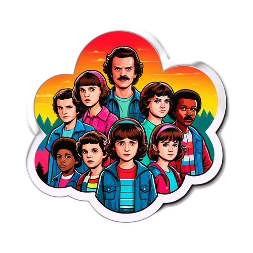 Sticker dla fanów "Stranger Things" z postaciami w różnych emocjach