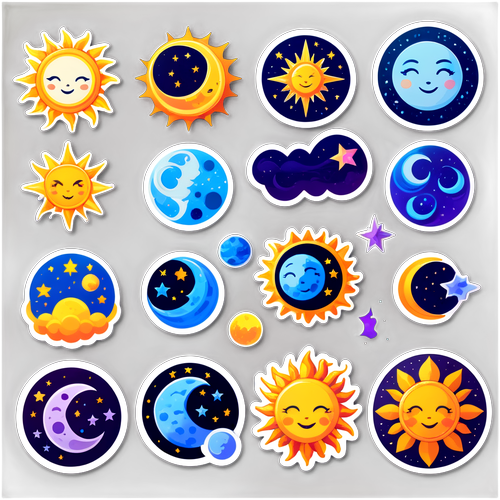 Celestial-Inspired Sticker Set with Mystical Moons, Suns, and Stars