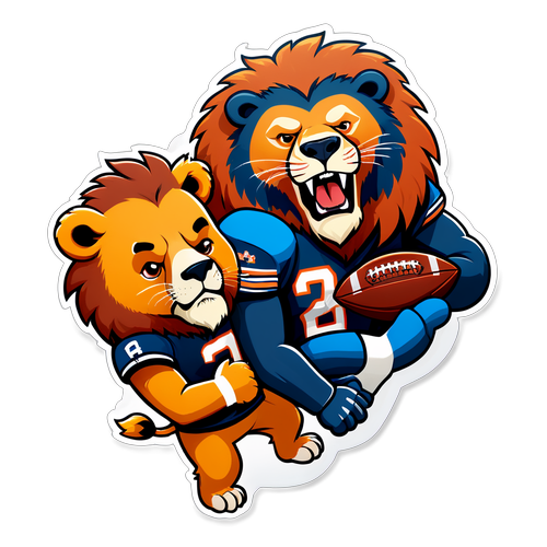 Ilustración divertida de un león y un oso, representando el juego de la NFL entre leones y osos