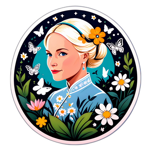 En yndefull framstilling av Mette Marit i en fredelig hage