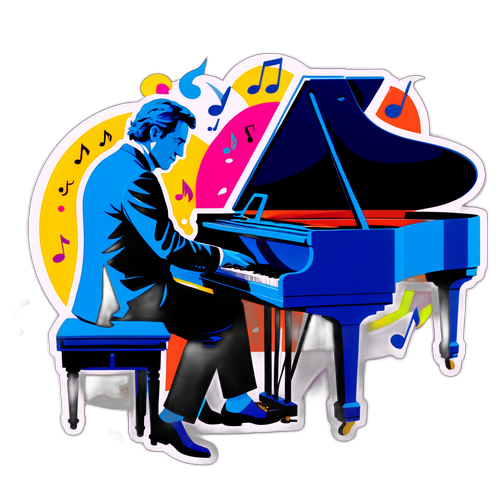 Autocollant élégant de Federico Tomasoni jouant du piano