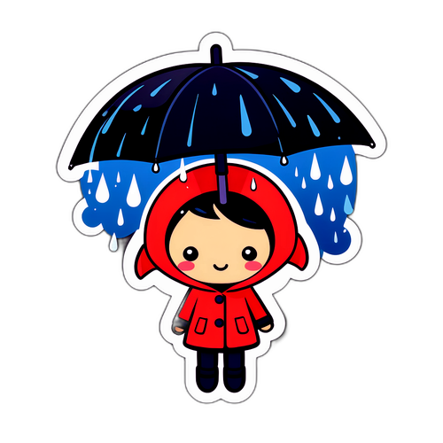 귀여운 캐릭터 스티커 디자인 - 우산과 비