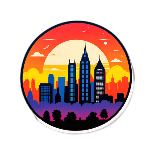 Um adesivo de pôr do sol na cidade, representando 'The Pitt'