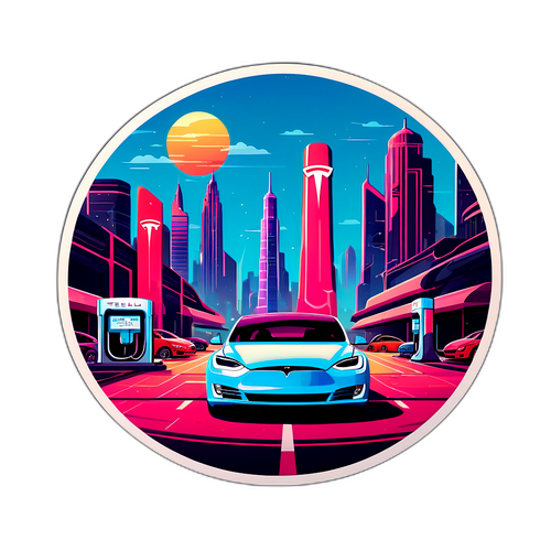 Teslachargare i en futuristisk stad