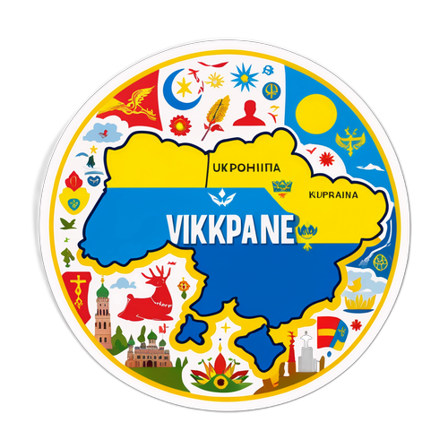 Карта Украины, окруженная символами мира и гармонии