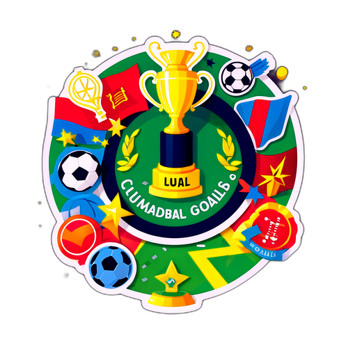 Μια motivational φράση στα ισπανικά για το ποδόσφαιρο, περιτριγυρισμένη από εικόνες νικηφόρων γκολ και τροπαίων