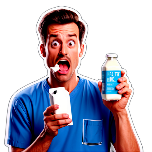 男人惊讶地捧着过期牛奶盒