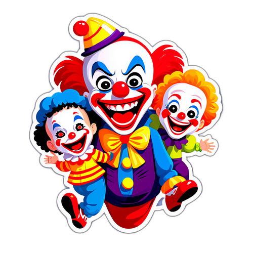 Vtipná nálepka s klaunem a dětmi