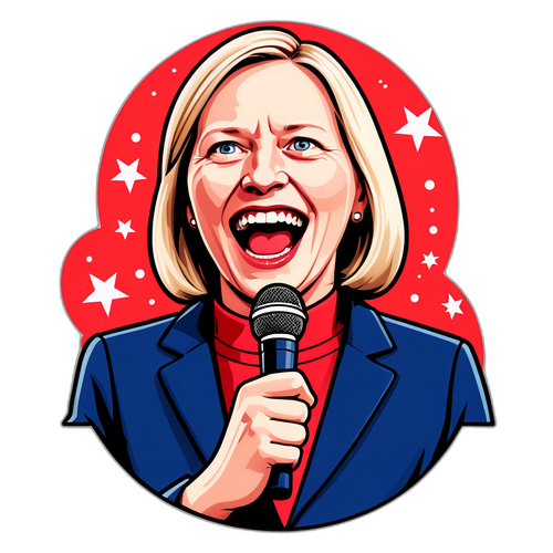 Karikatur av Sylvi Listhaug med mikrofon