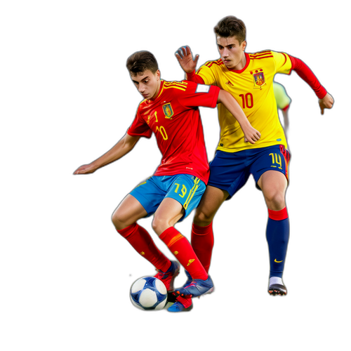 Jucători din România și Spania U19 în acțiune