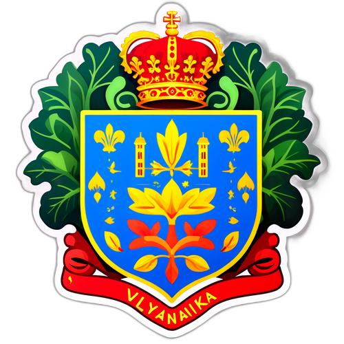 Ілюстрація Вилянівки у формі герба з елементами природи та символами міста