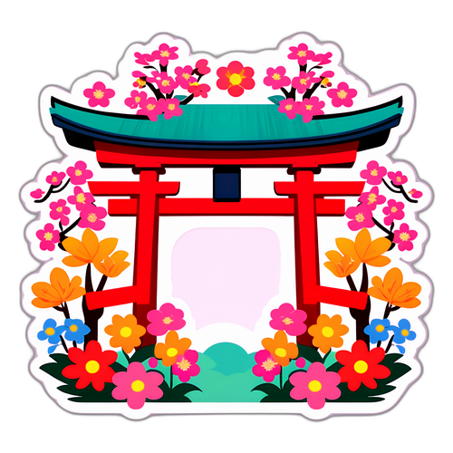 太宰府天満宮の鳥居と季節の花のかわいいデザイン