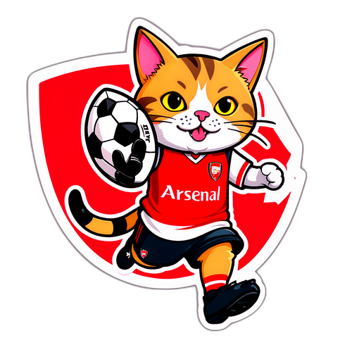 Pisica amuzantă în culorile Arsenal FC