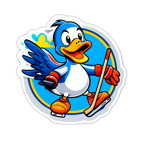 Cartoon Duck Playing Hockey Sticker