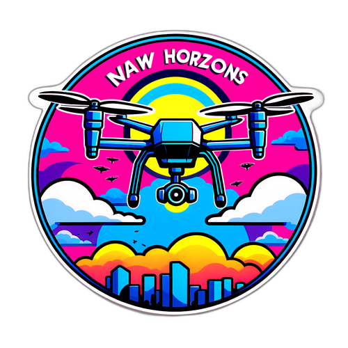 Дизайн наклейки с дронами в облаках