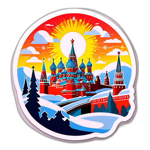 Стикер с изображением Москвы в зимнее время