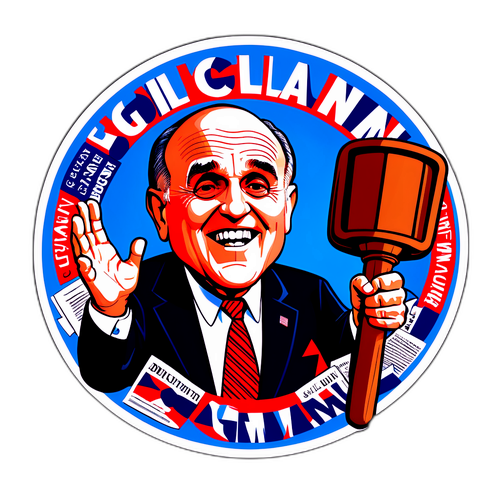En dristig klistremerke med Rudy Giulianis karikatur