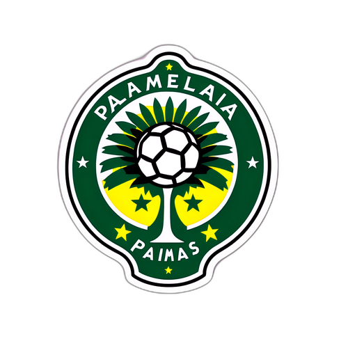 Stiker Logo Palmeiras Bergaya dengan Daun Tropis dan Bola Sepak