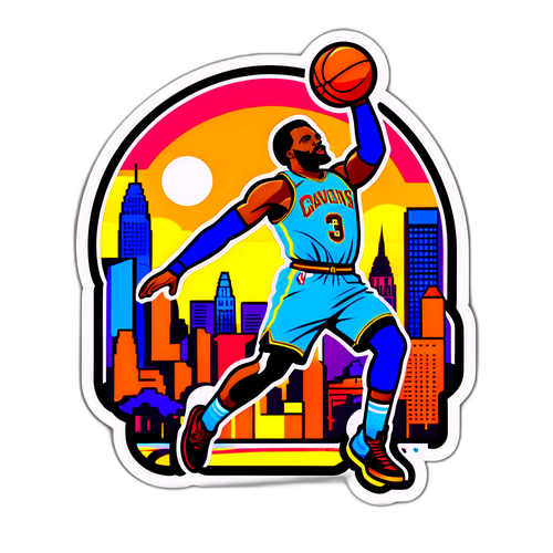Un autocollant représentant un joueur des Cavaliers dunkant dans un cerceau