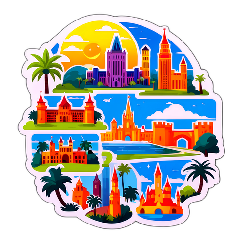 オーランドの美しい風景を背景にしたキャラクターステッカーセット