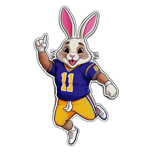 Wesoły naklejka przedstawiająca Bad Bunny w koszulce NFL