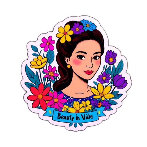 Sticker de Juana Viale rodeada de flores