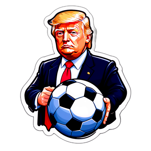 Caricatuur van Donald Trump met voetbalsjaal