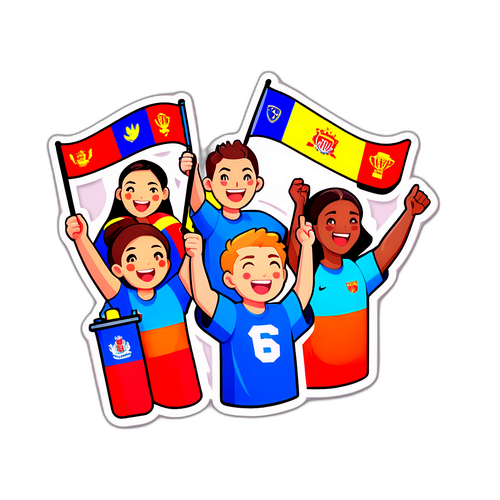 Người hâm mộ cổ vũ với cờ ở trận thể thao