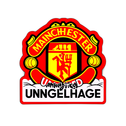 Reka Bentuk Kreatif Menggabungkan Emblem Manchester United dengan Padang Bola dan Penonton yang Bersorak