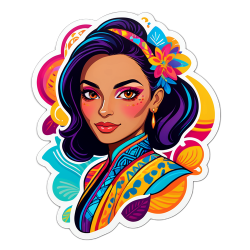 Samolepka se stylizovaným portrétem Sáry Sandevy