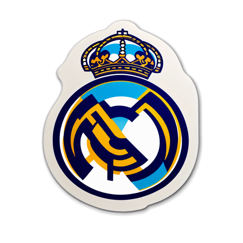 Autocolant cu logo-ul Real Madrid într-un design modern, alb și albastru